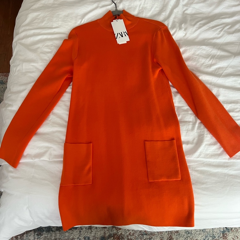 Zara orange mock neck sweater dress